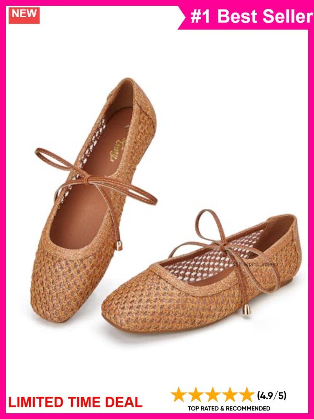 Woven Mary Jane Ballet Flats Lace Up Square Toe Memory Foam Comfort Shoes